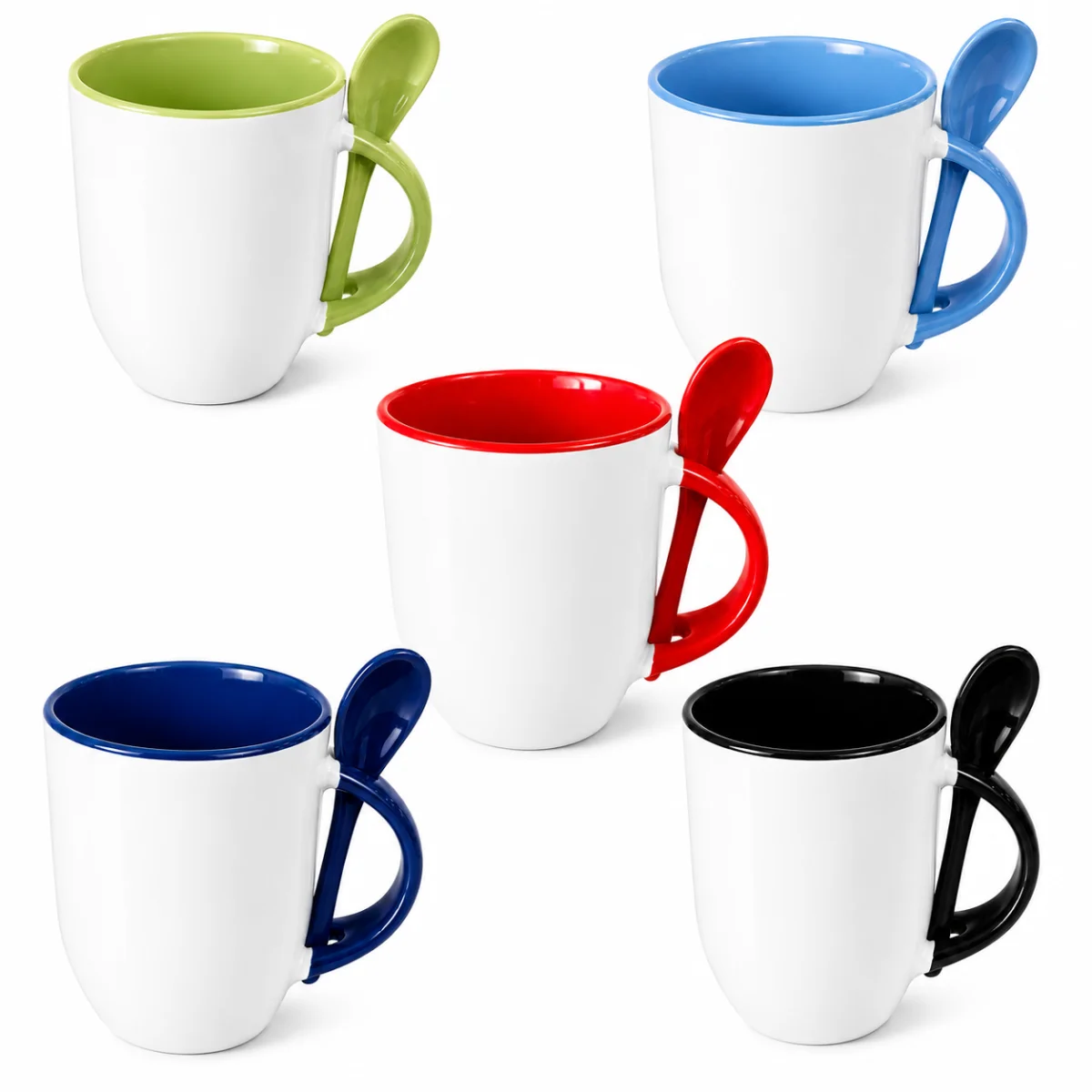 Taza Blanca con Cuchara, Asa + Deliniado Color