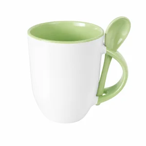 Galería Taza Blanca con Cuchara, Asa + Deliniado Color