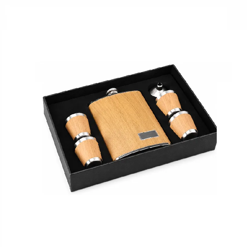 Set de Petaca Tipo Madera + Vasos