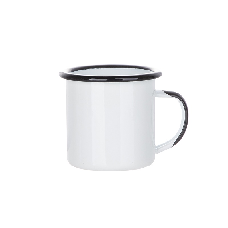 Tazas Esmaltada Blanca Borde Negro 12oz.